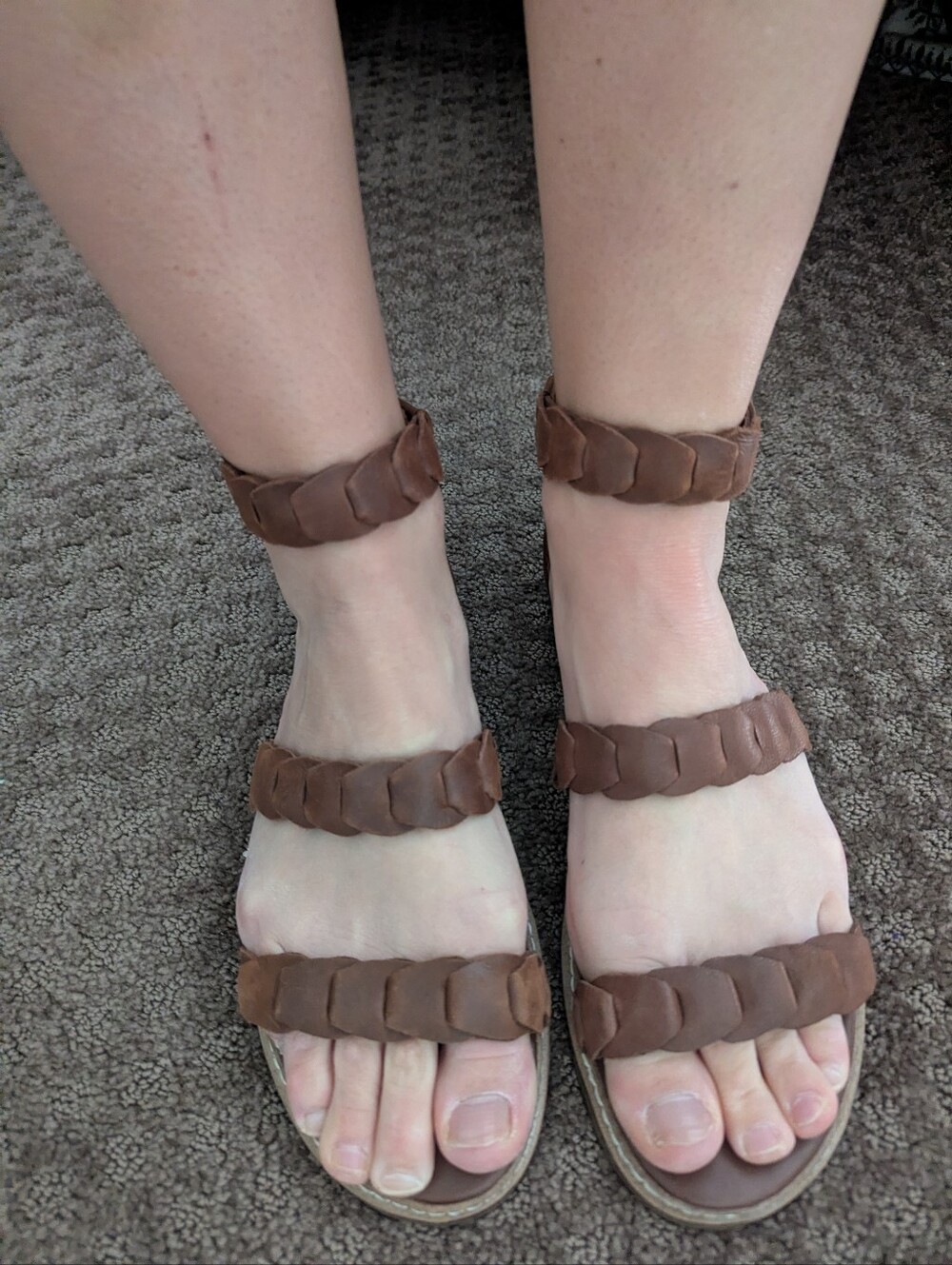 Womens Brown Braided Ankle-Strap Sandals